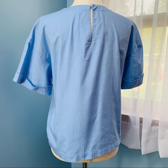 J. Crew Cotton Oxford Short Sleeve Cropped Top - Picture 4 of 8